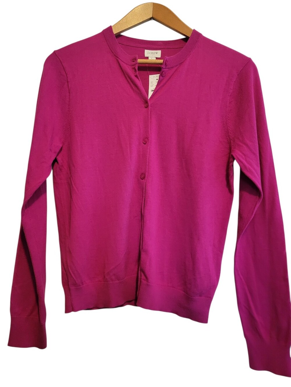 J.Crew Classic 100% Cotton Cardigan Sweater in vibrant berry/plum pink Size L